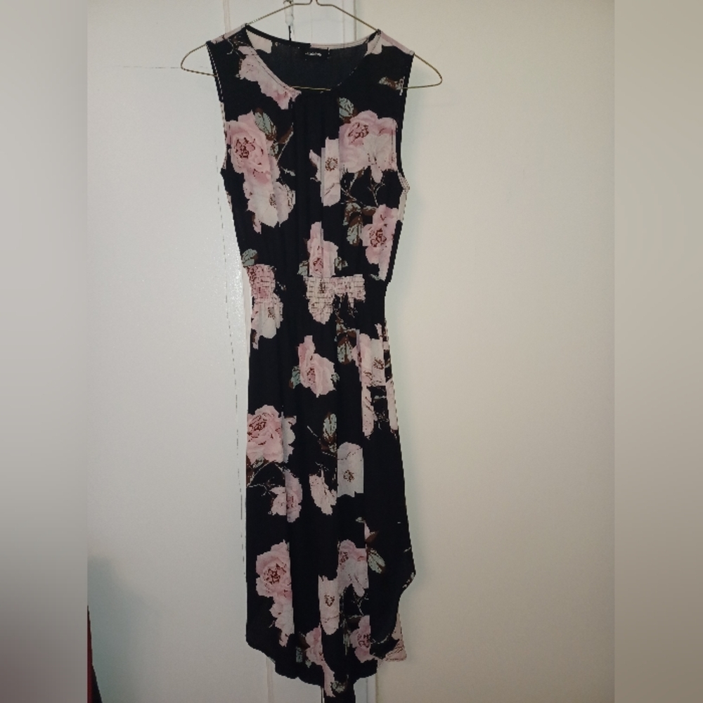Floral Black and Pink Sleeveless Dress